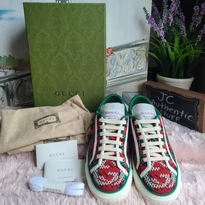 GUCCI Cotton Wool Web ethnic tweed Houndstooth Interlocking G Womens 1977 Tennis